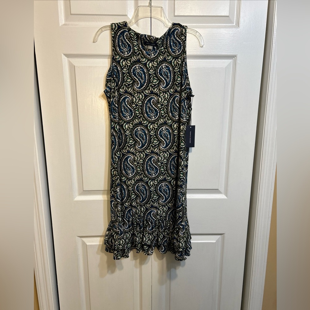 NWT Tommy Hilfiger Sheath Dress Size 12 Sleeveles Blue Floral Paisley Ruffle Hem